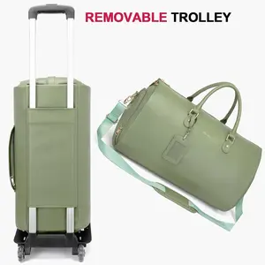 Modoker 3 in 1 Rolling Garment Bags with Wheels, Women Garment Duffel Bag for Travel, PU Leather Convertible Garment Bag with Trollery Suit Luggage Bag