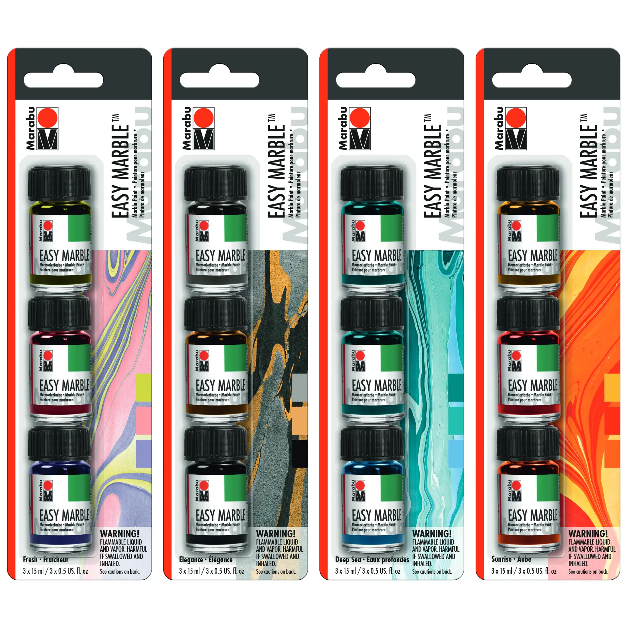 Marabu Easy Marble Trail Sets - 3-Bottle, 15ml Paint Supplies for Art Craft Supplies, DIY Art Design, Hydro Dip & Crafting Fun, Marble Kits