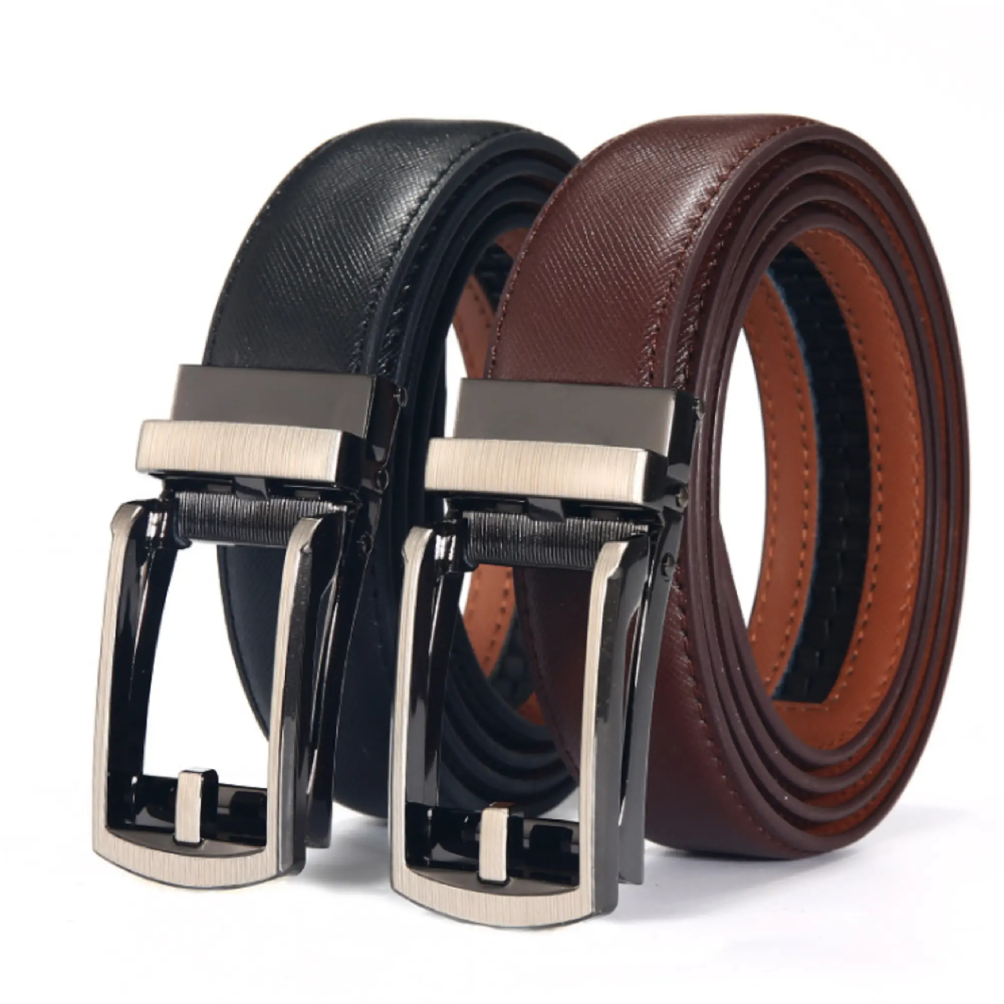 Men's Click Ratchet Belt Dress with Sliding Buckle Adjustable Trim to Exact Fit size 28"-45" ratcheting