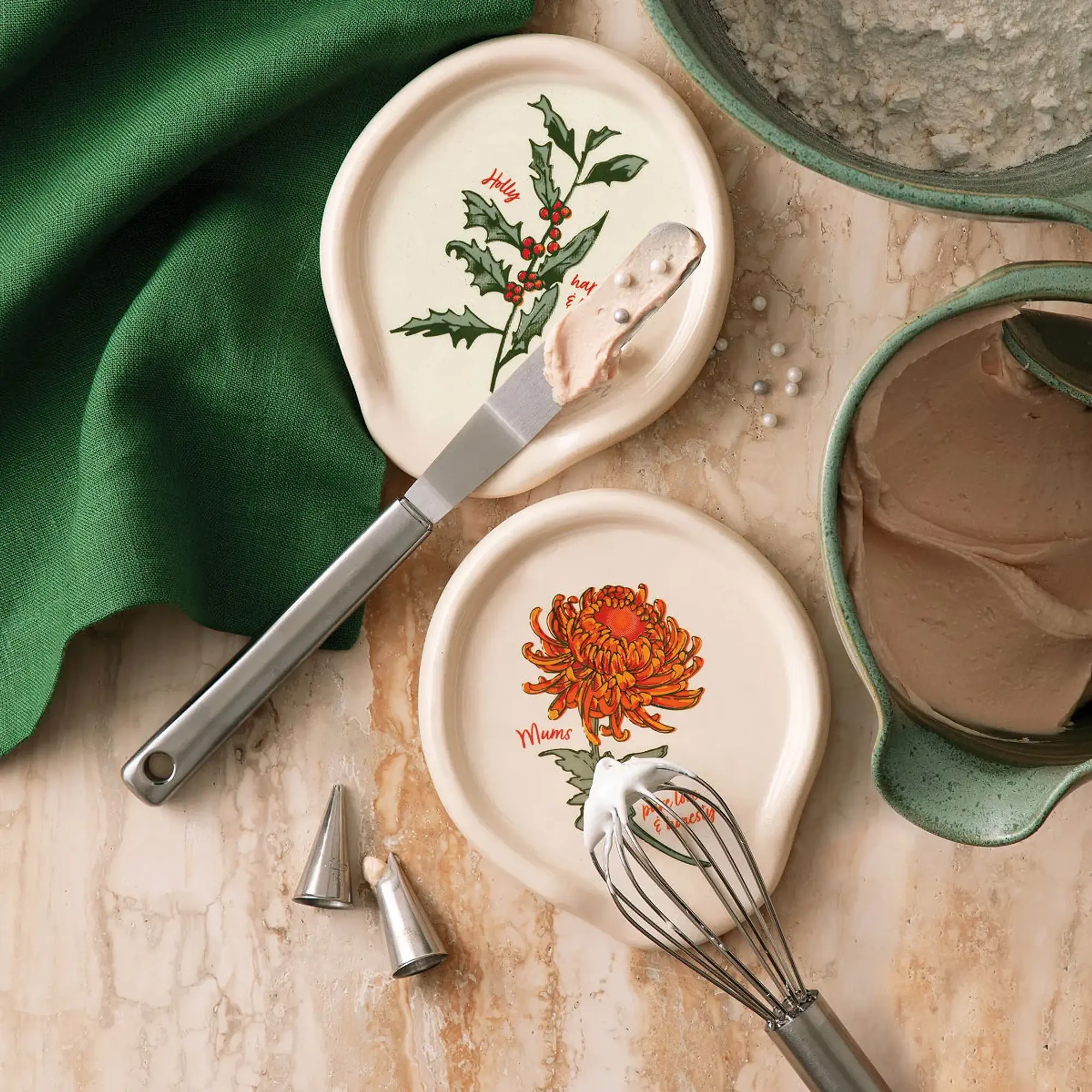 Clay Birth Month Flower Spoon Rest, Kitchen Cutlery & Tableware Rest for Countertops