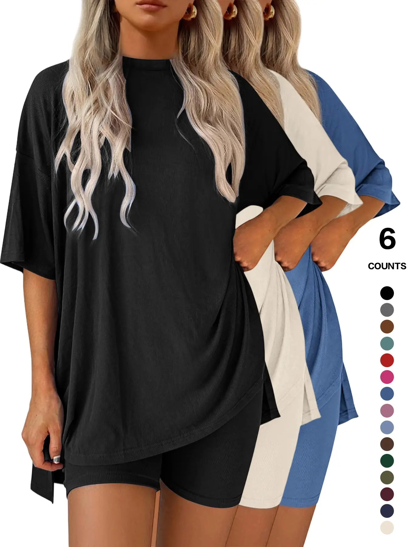 Lounge Set Cozy Summer Mama Matching Set, Women 2 Piece Tops, Oversized Basic Crew Neck Short Breathable T-Shirts Casual for Everyday Comfort and Style