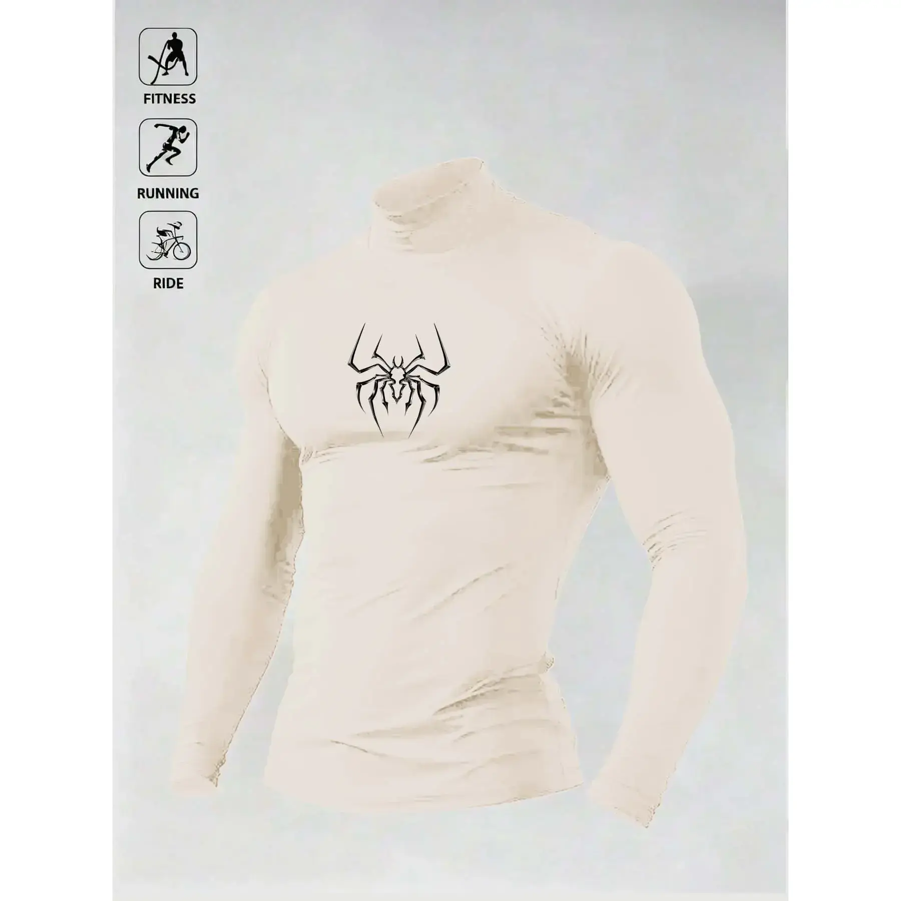 Men's compression shield, high-neck long sleeves, spider graphics, four-way stretch, fast drying, very suitable for fitness, running, riding, wearingRAIMENTRY Men's compression shield, high-neck long sleeves, spider graphics, four-way stretch, fast drying, very suitable for fitness, running, riding, wearingRAIMENTRY