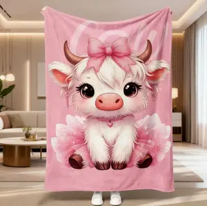 Soft and fun throw blanket room decoration - cute cartoon calf-print plush fabric blanket is comfortable and warm. Comfortable bedding for naps. Suitable for family offices, travel, camping, Christmas gifts, Christmas decorations.