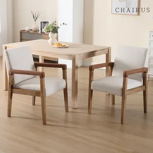 CHAIRUS  Mid Century Modern Dining Chairs Set of 2, Linen Upholstered Accent Chairs Comfy Kitchen Chairs with Solid Wood Frame Armchair for Living Room, Bedroom, White