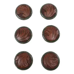 Set Of 6 Western Rustic Faux Tooled Leather Green Borders Cabinet Door Knobs