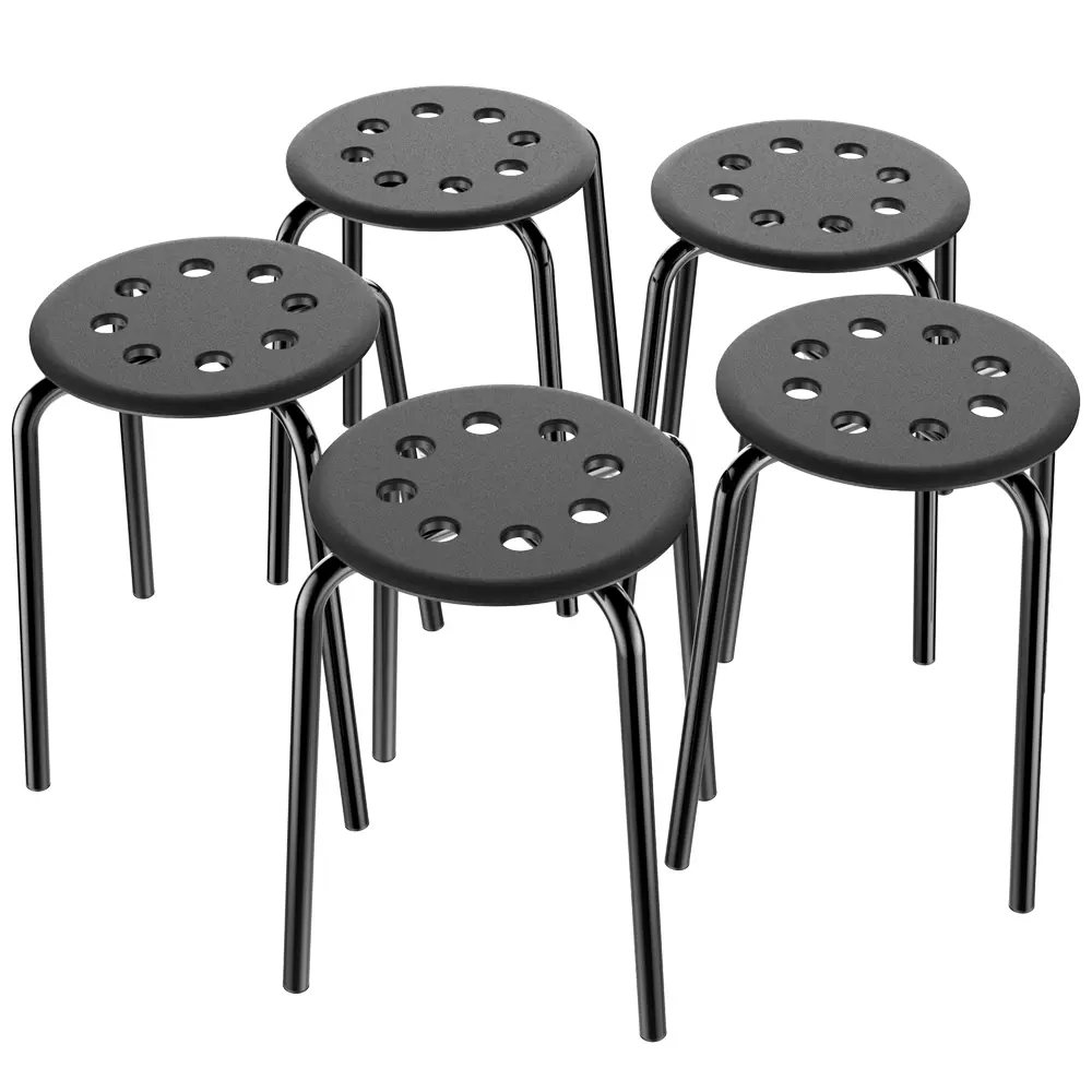 Costoffs 17.3” Backless Round Plastic Stools (Set of 5) - Stackable Faux Leather Cushioned Counter Height Stools, Circular Compact Dual Purpose Multi-Purpose Seating for Kitchen, Home Use, Circular Benches, Compact Multi-Purpose Benches
