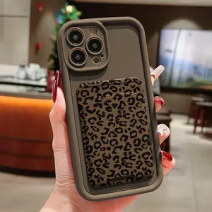 Self-Adhesive Card Holder Phone Case Set, Leopard Print Tpu Shockproof Cover for iPhone 6-XS Max, Perfect Gift for Women & Teens
