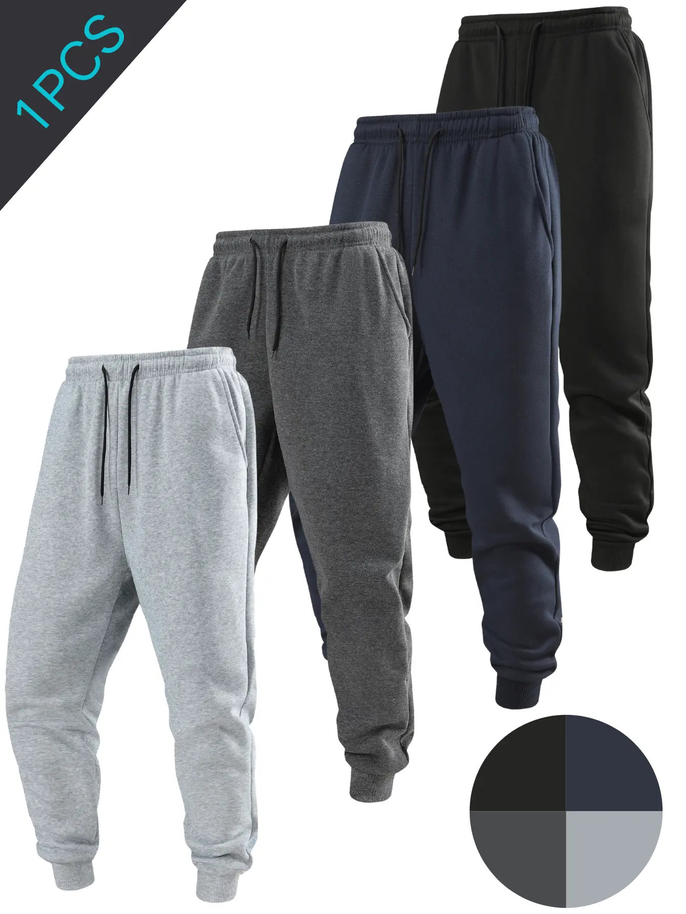 Versatile solid-color knit jogger sweatpants with a clean tapered leg design and practical side pockets; relaxed fit for comfortable wear. Men’s basic casual joggers suitable for all seasons.