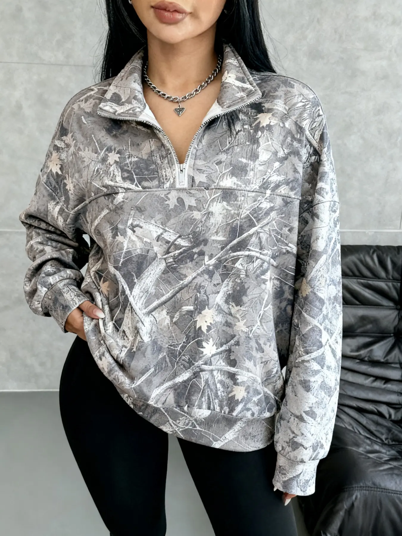 Women's Street Vintage Camo Full-Print Zip Hoodie Sweatshirt Long Sleeve, Casual Streetwear Hoodie Style Fall & Winter Clothing, Reunion School Wear, Teacher, Daily Leisure Camouflage