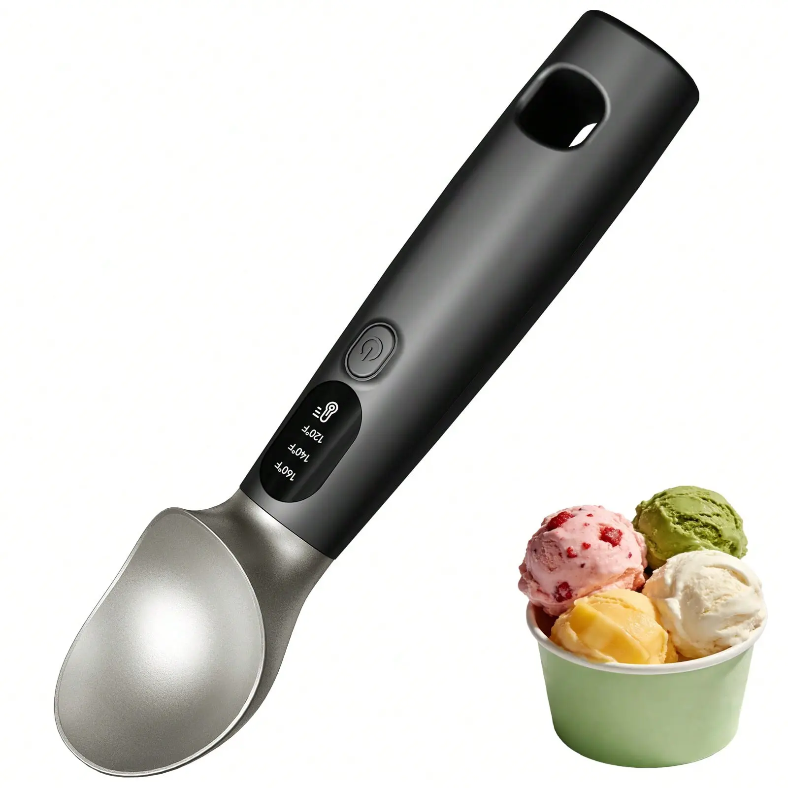 Smart Heated Ice Cream Scoop with 3-Temp Control, Electric Non-Stick Zinc Alloy Scooper, Type-C Rechargeable Kitchen Utensils