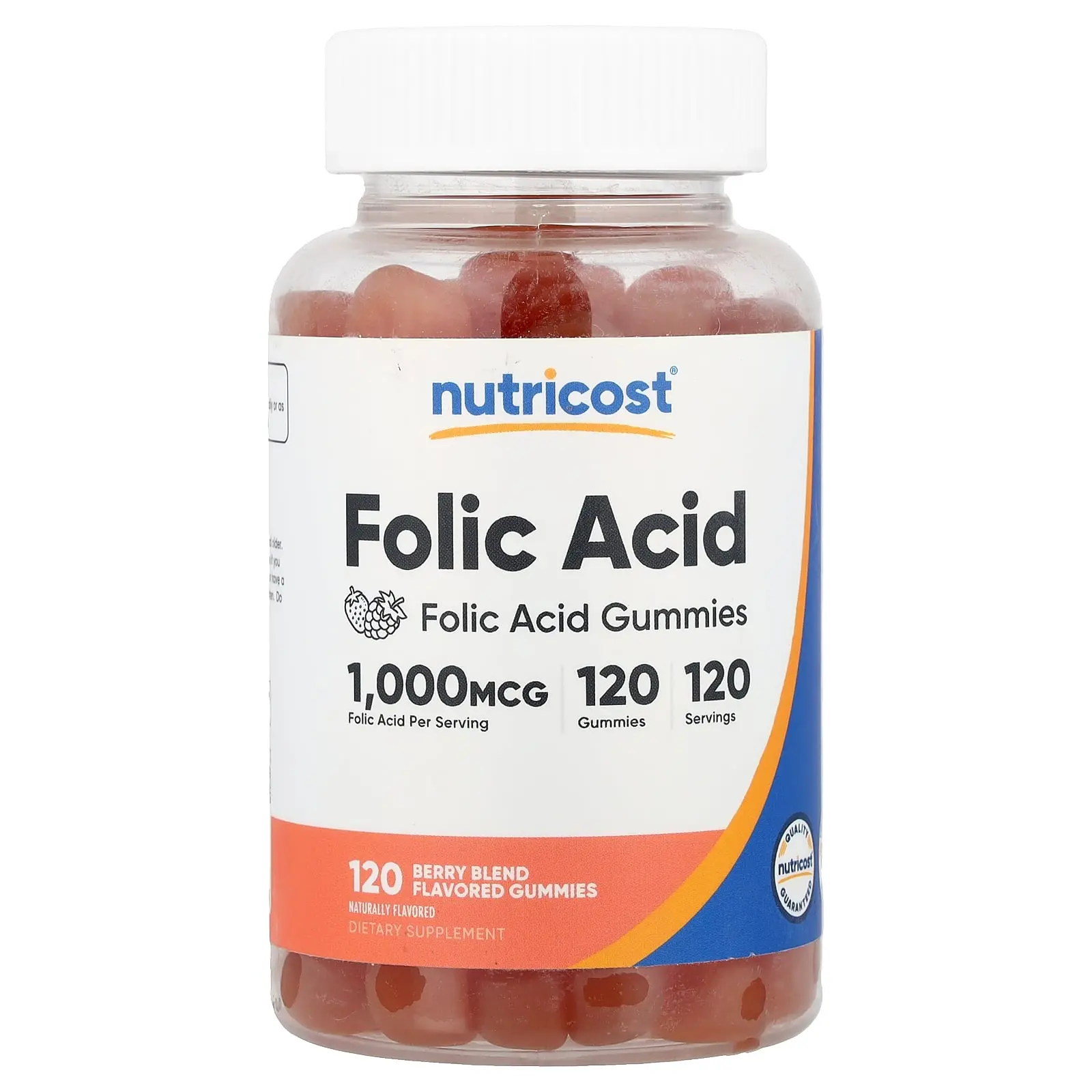 Nutricost Folic Acid Gummies, Berry Blend, 1,000 mcg, 120 Gummies