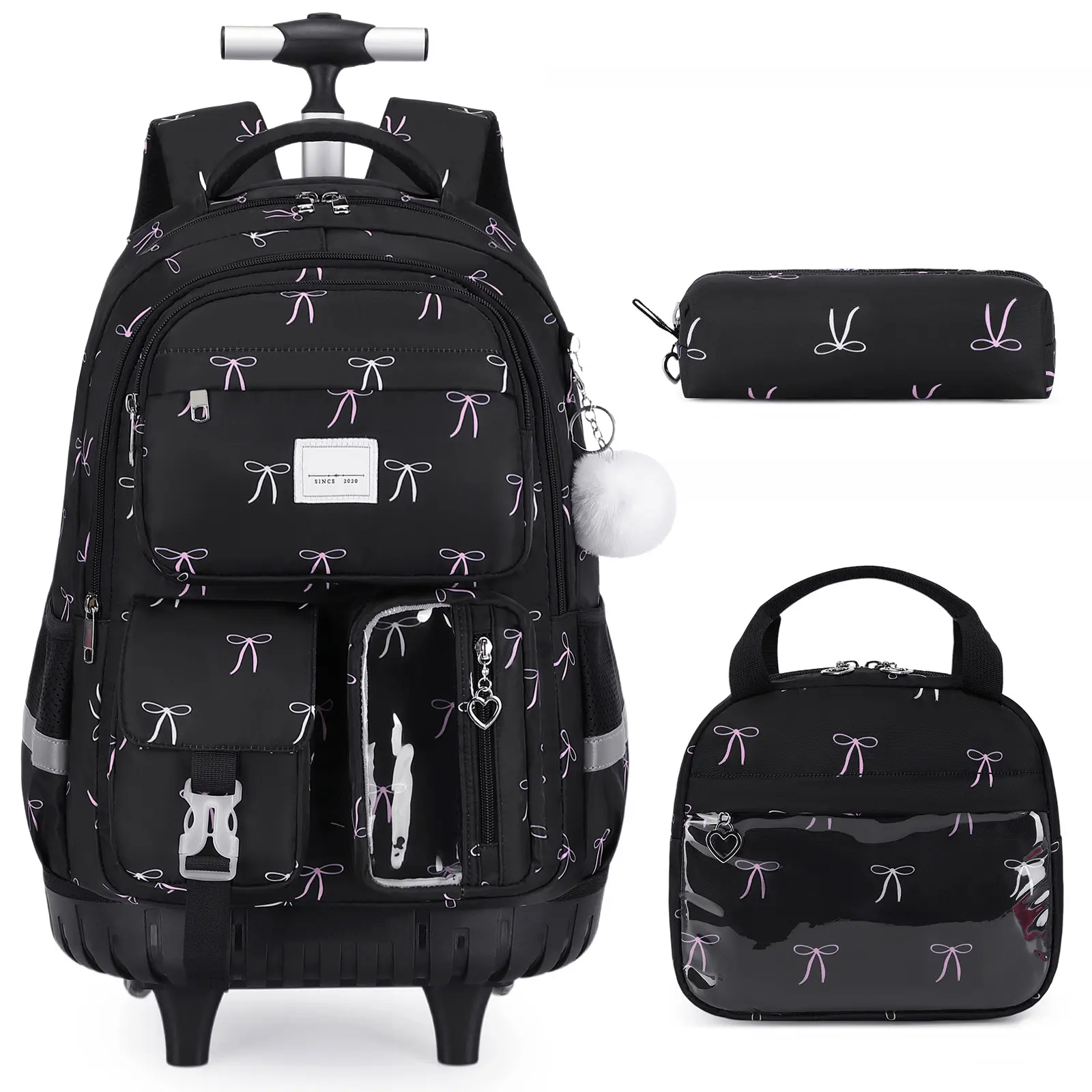 SIMILOVE Rolling Backpack for Girls, Roller Backpack with Lunch Bag & Pencil Pouch for Teen Girls Kids, Bookbag Backpack with Wheels for Women Elementary Middle High School Travel
