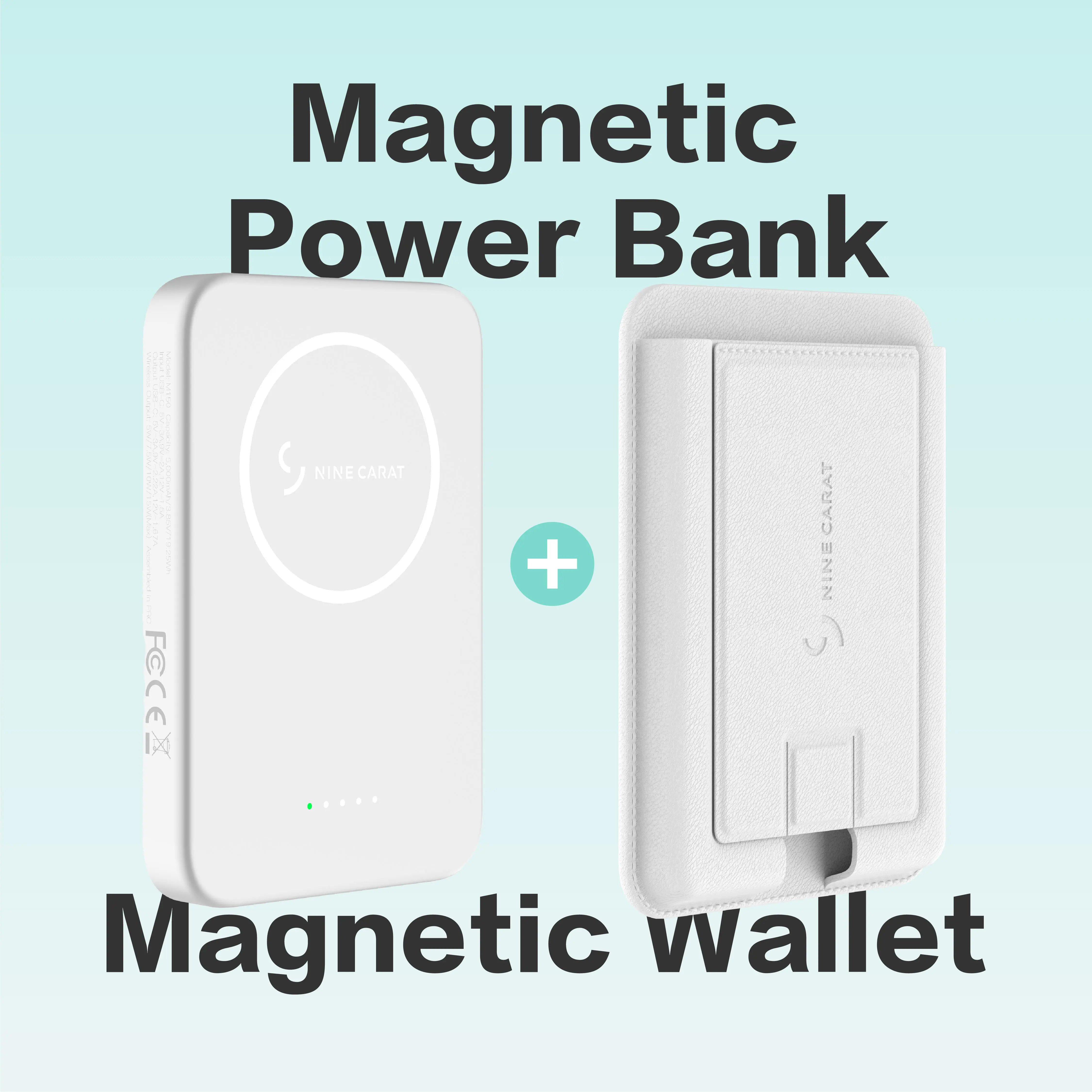 NineCarat Palm-Size Magnetic Power Bank Card Wallet Set - 20W PD USB-C Rechargeable Battery Pack, MagSafe Portable Powerbank, Fast Charging, Quick Charge 2.0, Portable EDC Gear, Mini Magnetic Charging Power Banks for iPhone 17/16/15/14/13/12 Pro, Magnetic