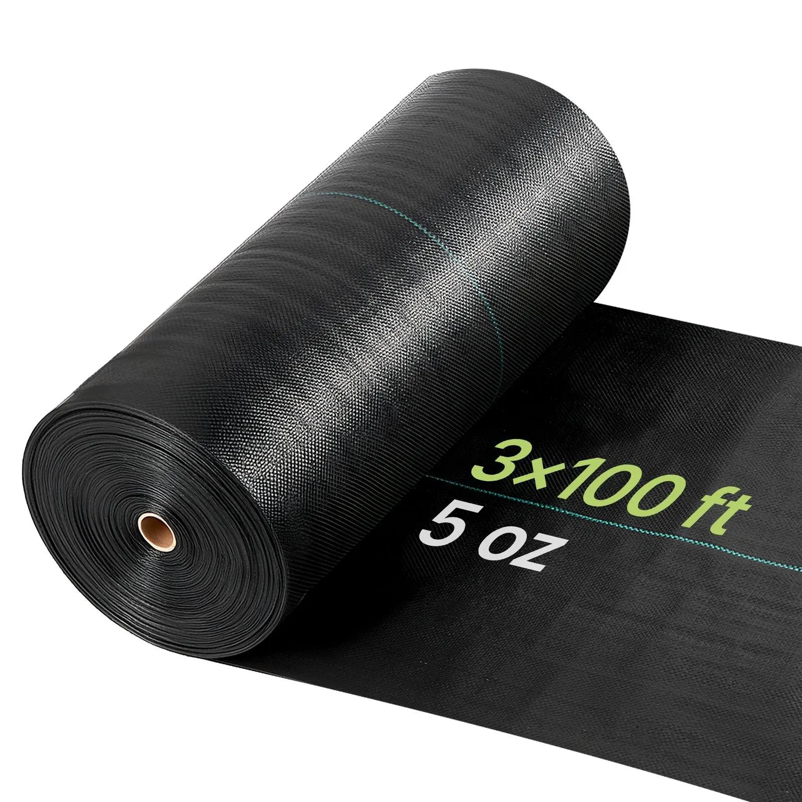 3x100FT 5oz Heavy Duty Weed Barrier Fabric, High-Density Woven PP Landscape Weed Blocker, Breathable Geotextile Ground Cover with Green Alignment Guidelines, Tear & Puncture Resistant Gardening Mat for Garden, Yard, Gravel Path & Greenhouse
