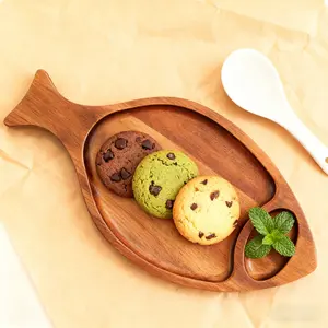 Teak Wood Serving Bowl Set, Natural Teak Wooden Divided Plates & Bowls, Eco-Friendly Kitchen Utensils, Perfect for Parties & Everyday Use, Plates and Bowls