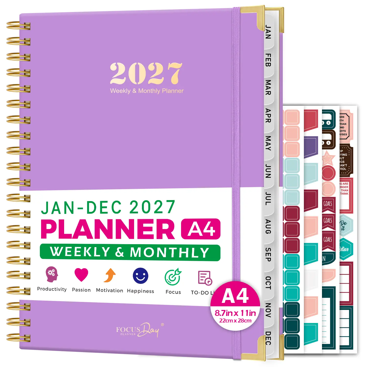 2027 Planner/Calendar, Jan 2027 - Dec 2027 Hardcover Large Weekly and Monthly Planner with Inner Pocket, 8.5" x 11", 100GMS Premium Paper, 12 Monthly Tabs, Perfect for Office Home School Supplies