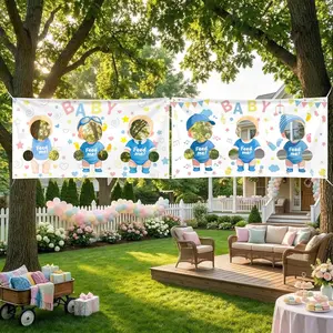 Funny Feed The Baby Game Banner + Backdrop – 2 Pcs Blindfolded Feeding Game Set for Baby Shower, Juegos Para Baby Shower, Gender Reveal, Wedding Party, Photo Booth Props – Boy