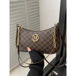 2026 New Fashion Classic PU Waterproof M Letter Print Shoulder Bag, Metal Chain Decoration, Suitable for Shopping, Students, Office Women