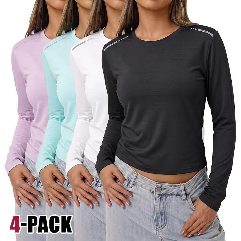Life keeps moving — women’s long-sleeve T-shirt, available in packs of 1–4 pieces; solid-color basic T-shirt suitable for outdoor activities, camping, travel, and casual wear; breathable and ideal for all seasons.