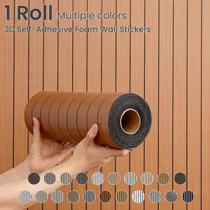 3D Wood Grain Stripe Wall Sticker Roll, 118.1x15.7 Inches, Thick Recessed Texture, Easy Cut and Stick, Bedroom Living Room Decor
