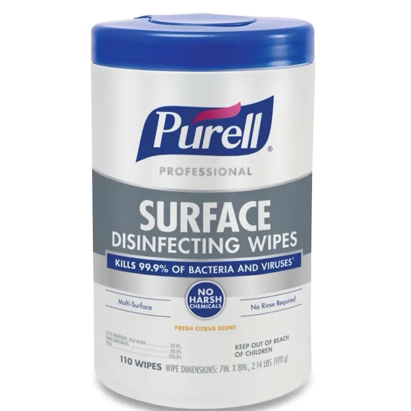 Purell® Professional Surface Disinfecting Wipes, 7" x 8", 110 Wipes Per Canister