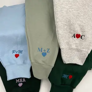 Custom Embroidered Initial Heart Crewneck Sweatshirt | Couple Shirt | Initial On Sleeve | Couple's Hoodie