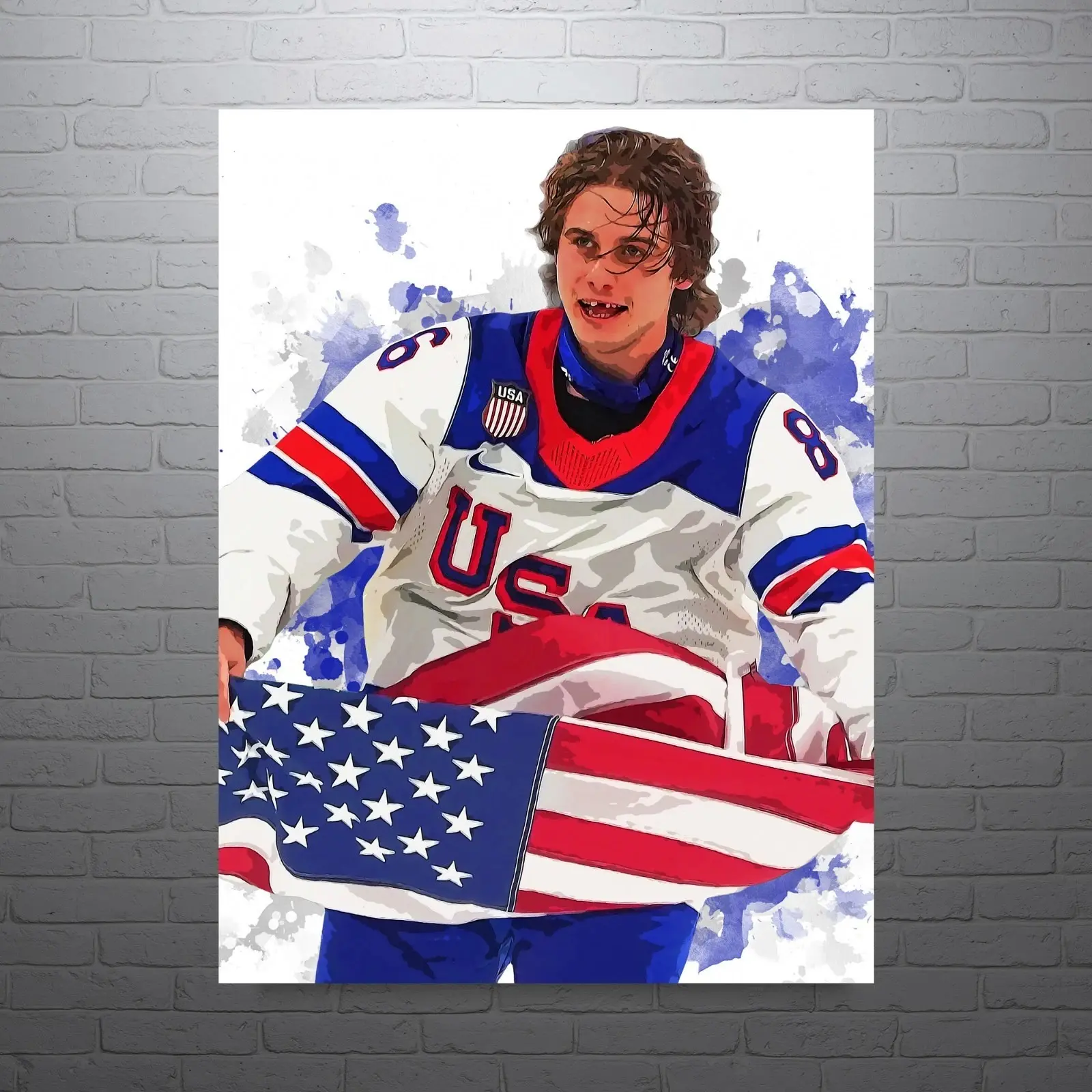 Trend-Sports Jack Hughes USA Hockey Classic Prints - 11x17/16x24 Sports Theme Wall Art, Rustic Warm Home Decor Wall Display, Office Man Cave Decoration Items (Shipped in a Tube), Multi-Size