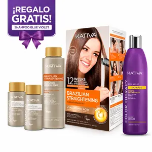 Kativa Professional Organic Keratin Brazilian Straightening Kit with Argan Oil, Hyaluronic Acid, and Free Violet Haircare Shampoo for Adults (Any Multi-Pack Option)
