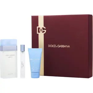 D & G Light Blue Set-Edt Spray 3.3 Oz & Body Cream 1.7 Oz & Edt Travel Spray 0.33 Oz For Women