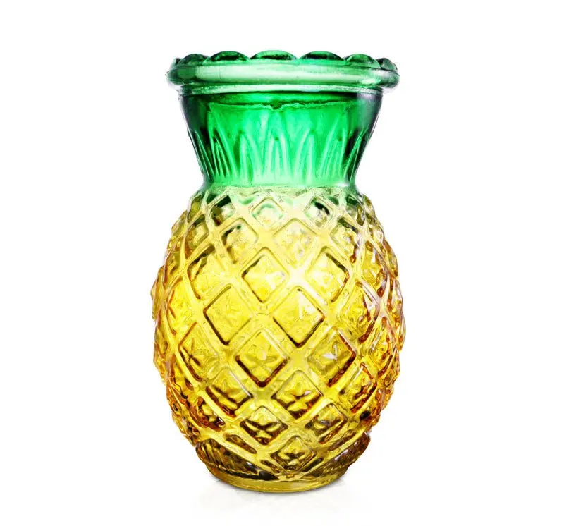 BarConic® 20 oz Thick Glass Round Pineapple Graphic Tropical Tumbler - Retro Hawaiian Cocktail Drinkware, Tiki Bar Drinking Glasses, Glassware, Drinkware Tumblers