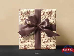 Toile De Jouy Red Wrapping Paper, Holiday Gift Wrap, Red Christmas, Vintage French Fabric Art Wrap Paper, Design Luxury Chinoiserie