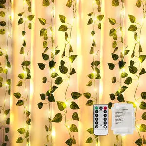 33ft Vine with Fairy Lights with 100 LED 8 Mode Remote, Artificial Green Pothos Leaf String Lights,  Operated  Vines for Bedroom , Garden, Party, Weddings, and Walls