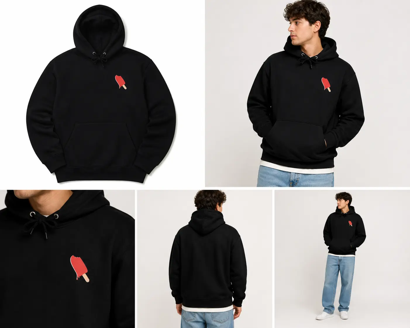 Men's Ice Pop Graphic Cotton-Poly Fabric Hoodie - Streetwear Pullover with 3-Panel Hood, Soft Material, and Front Pocket