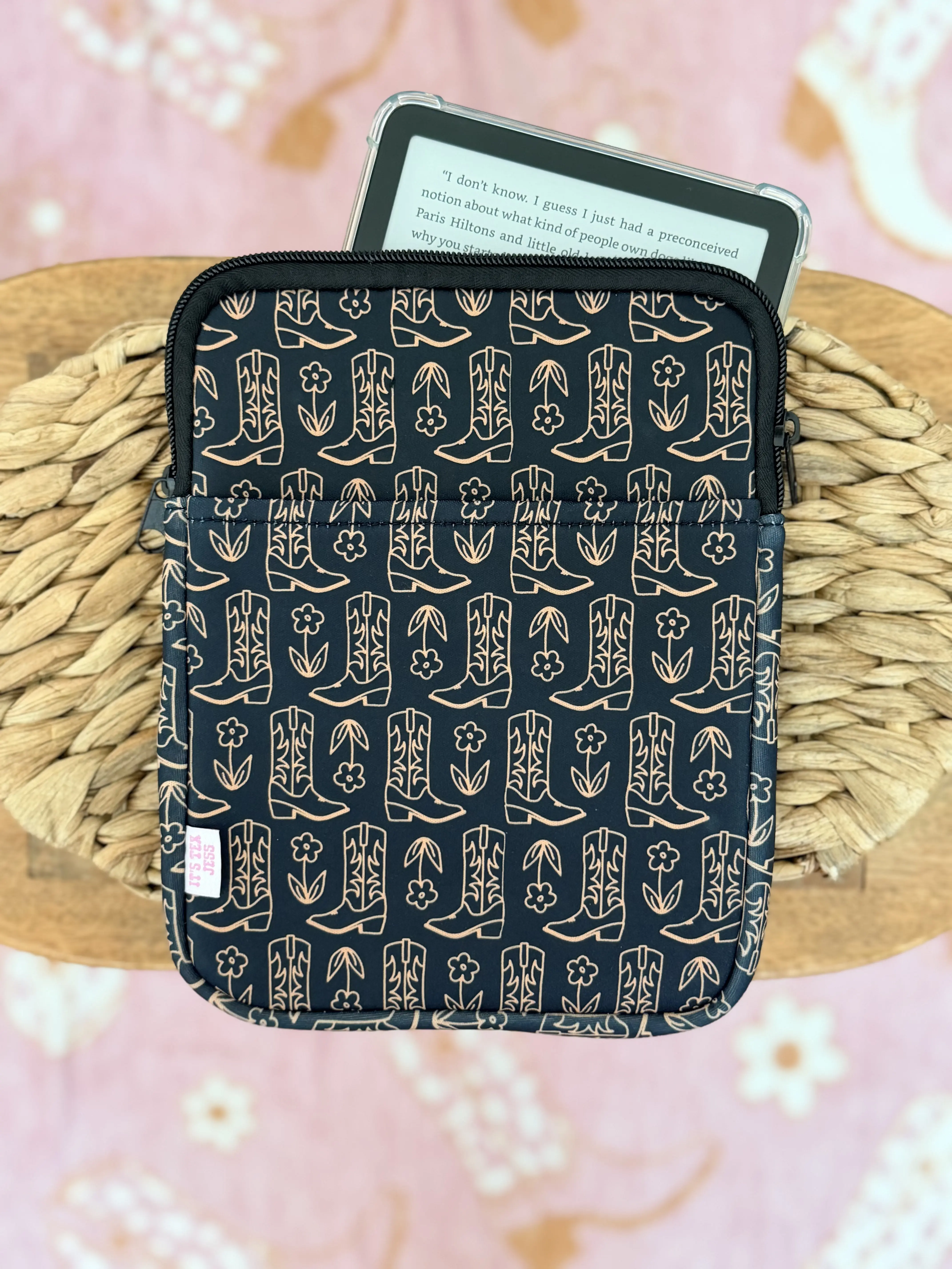 E-Reader / Tablet Sleeve - Black Cowgirl Boots, Bookish, Booktok, Cover