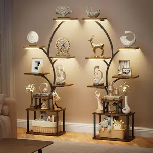 2 Pack Corner Shelf with Light, 62.2” Corner LED Bookshelf Display, Tall Display Shelves Cabinet Case with Lights, Collectibles Display Shelf for Living Room,Bedroom Decor