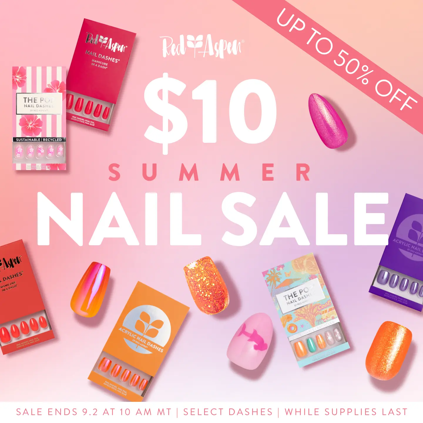 Red Aspen $10 Summer Press On Nails Sale Salon-Quality Damage-Free 2-Week Wear Nail Dashes