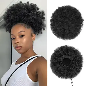 Afro Puff Drawstring Ponytail for Black Women, Short Kinky Curly Hair Puffs - Premium Black Afro Bun for Daily Use