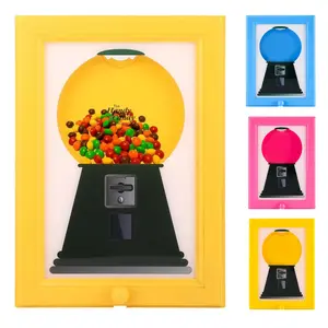 Yellow Candy Dispenser Picture Hanging Frame Gumball Machine for Snacks Nuts Dog Cat Treats Rectangle Design Perfect Gift for Birthdays Holidays