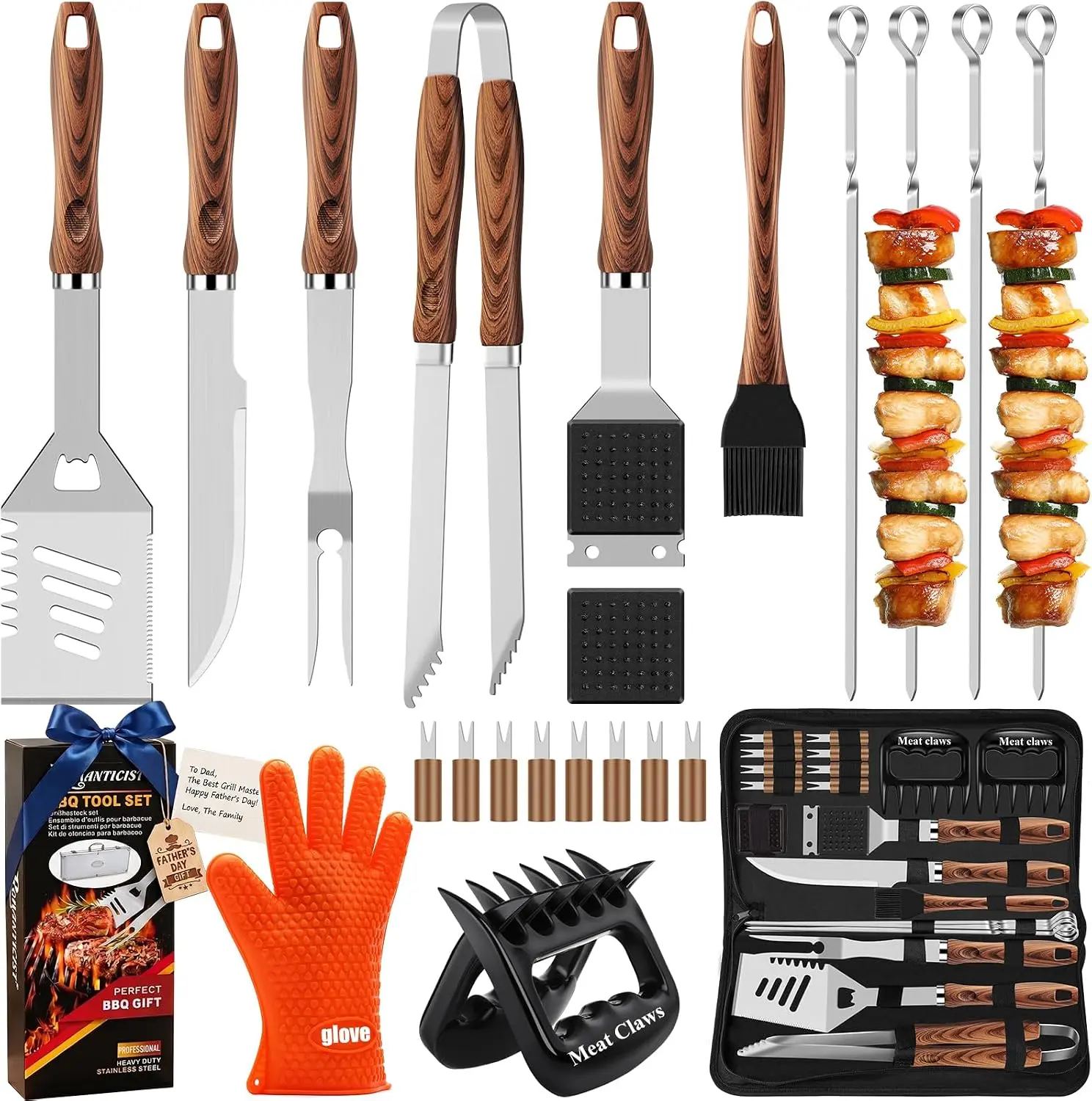 23pcs Heavy Duty Grilling Gifts for Men Dad Fathers Day, Extra Thick BBQ Accessories Tools Set, Stainless Steel Grill Utensils Kit with Meat Claws,Canvas Bag for Outdoor Camping