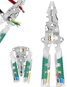 Foldable Wire Stripper with Voltage Detector Multifunctional Pliers for Cutting Pulling Wires Cable Cutters with Plier Crimper for Home Plumbing Electrical Installation Automotive Wiring Tool Kit Set Wirepliers Wirecutters