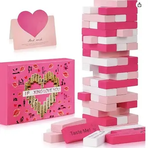 54-Piece Pine & Paulownia Wood Jenga Block Tower Game Toys, Vibrant Building Block Sets, Multilingual Fun, Valentine’s Day Husband and Wife Gifts, Home & Festive Party Supplies, Spring Glow Up, Summer Vibes