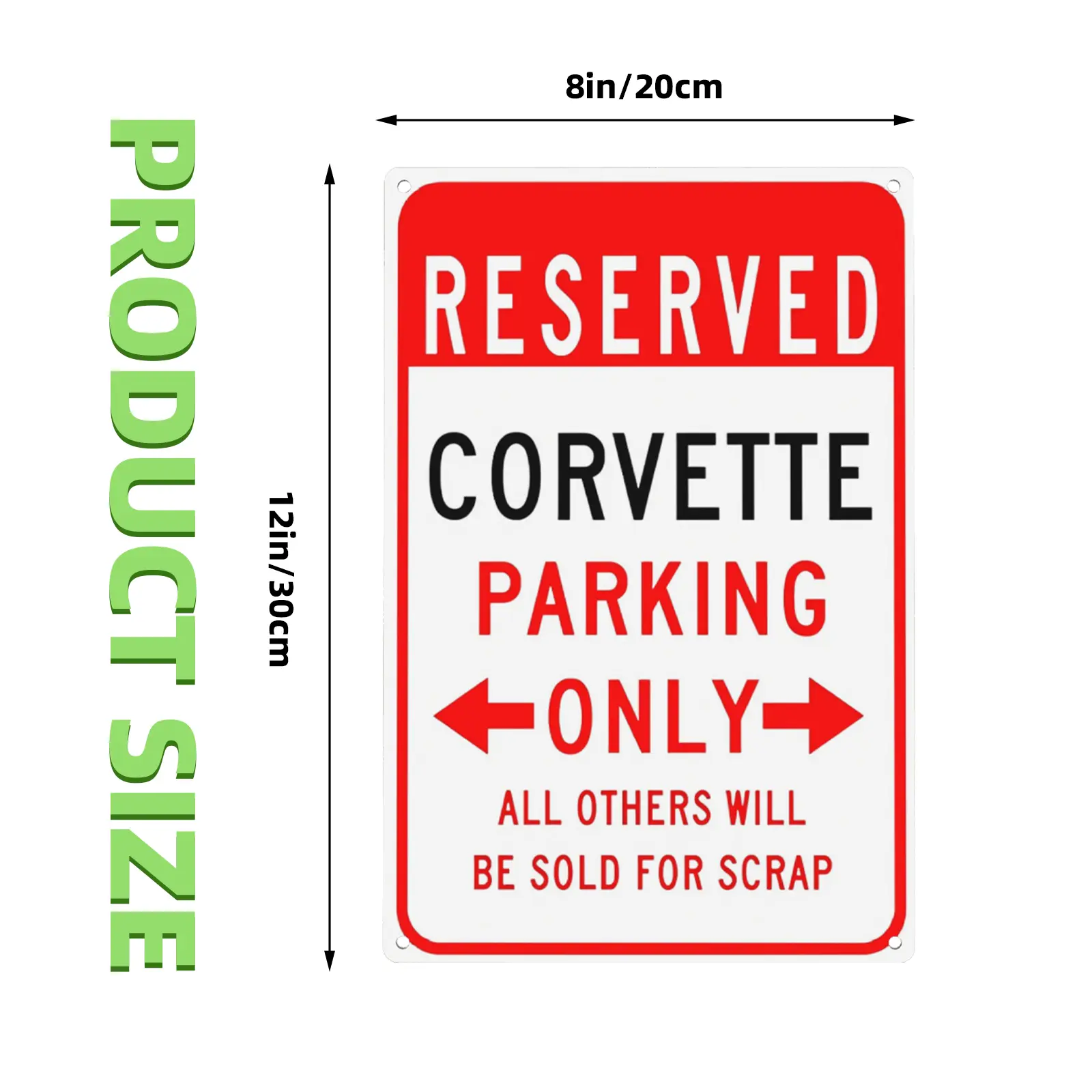 Reserved Corvette Parking Only Aluminum Metal Sign, 8x12 Inch Funny Car Parking Sign, Automotive Garage Wall Decor for Man Cave, Workshop, Garage, Car Enthusiast Room and Home
