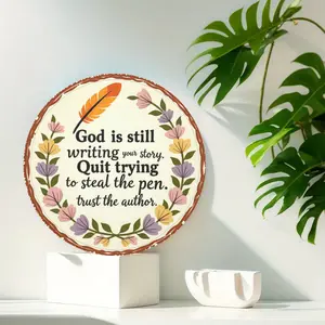"God Is Still Writing Your Story" Inspirational Round Metal Sign, Floral Christian Wall Art, 12in / 8in Aluminum Decor for Home, Faith Room