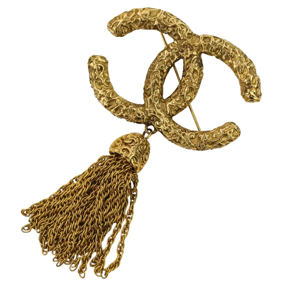 Pre-owned CHANEL Brass Small Leather Goods Coco Mark Tassel Brooch