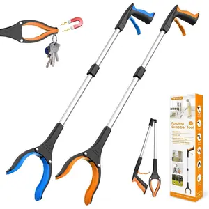 2-Pack 32 Inch Foldable Grabber Reacher Tool, Heavy Duty Trash Picker with 360° Rotating Jaw & Magnetic Tip, Lightweight Mobility Aid for Seniors