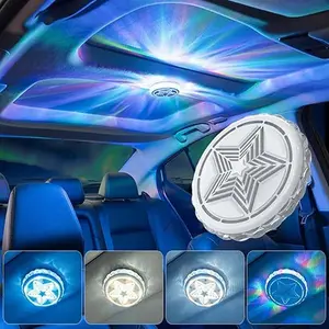 LED Car Interior Ambient Light Magnetic Ceiling Lamp, USB Rechargeable Wireless Dome Light RGB Music Sync Atmosphere Lighting for Vehicle Truck RV Bedroom Closet Party Decorative Light