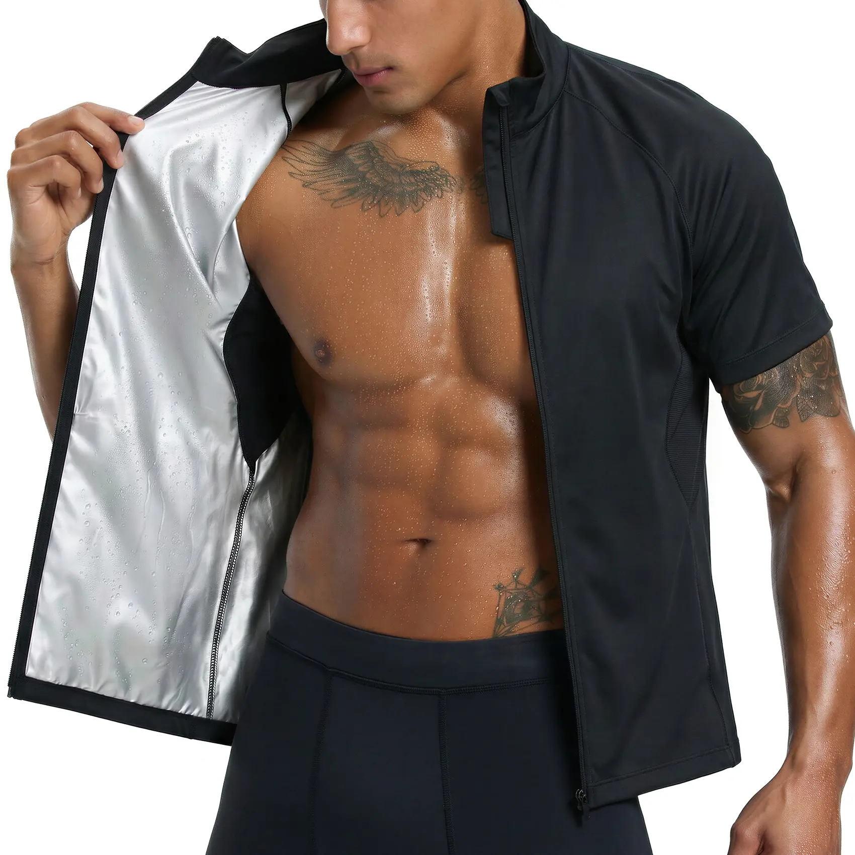 HOTSUIT Sauna Jacket for Men with Pocket Sweat Shirt Vest Heat Trapping Tank Top for Boxing Exercise Zip Up