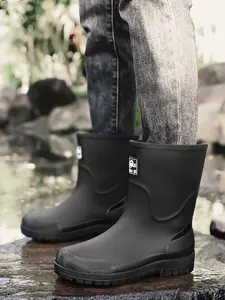 Men Mid-calf Waterproof Rain Boots, Anti-slip & Wear-resistant Outsole, For Commute & Outdoor Wading On Rainy Days