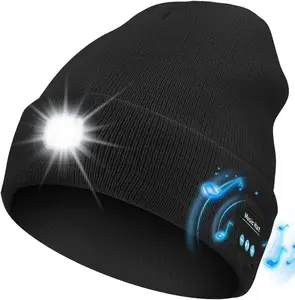 Bluetooth Beanie with Light, Unisex USB Rechargeable 6 LED Headlamp Hat with Cordless Headphones, Warm Balaclava Super Soft Acrylic Blend, Suitable for All Seasons, Unisex, Fashion Hat, Christmas gift outdoor hat. Christmas Birthday Gifts