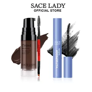 SACE LADY Eyebrow Gel & Mascara Set,Waterproof Smudge-proof Tinted Brow Cream 6ml + Black Volume Lengthening Mascara, 24H Long Lasting Eye Makeup Kit